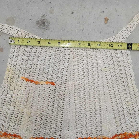 Vintage Hand Crochet Apron Orange and White - Picture 4 of 8